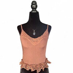 Brown Lace Tank Top Adjustable Straps Size S Y2K Fairy Layering Piece